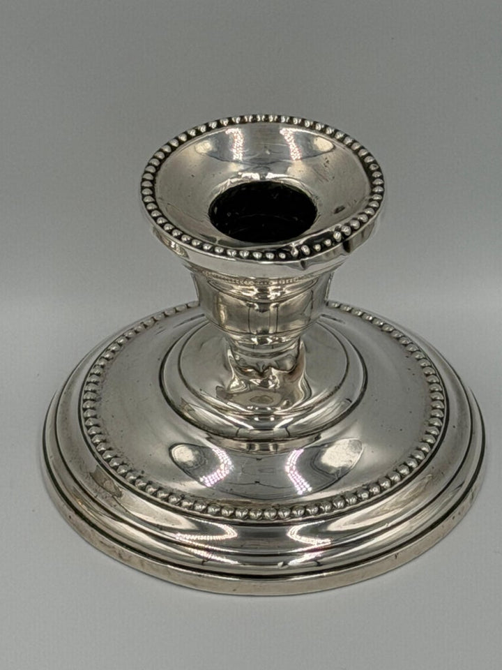 Pair of Antique Sterling Silver Candlesticks with Beaded Rim Detail