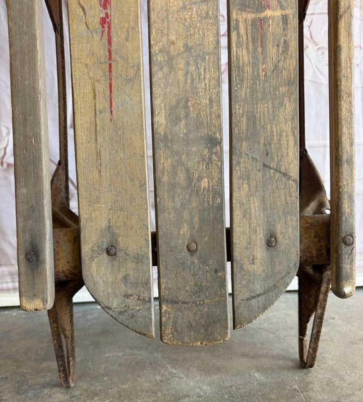 Antique American Wooden Sled with Original Red Graphics