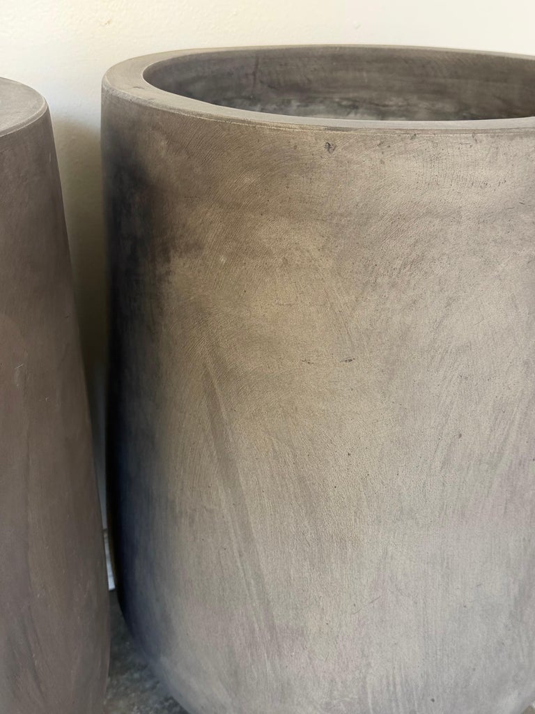 Pair of Monumental Cylinder Planters - Brutalist Bullet Form - Dark Slate