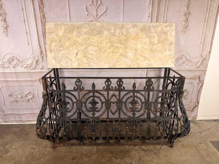 Antique French Console Table, Wrought Iron &amp; Marble, Circa 1880