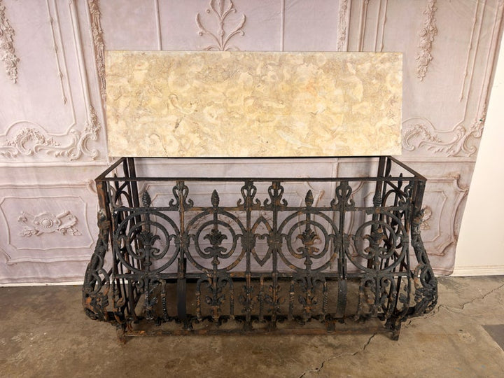 Antique French Console Table, Wrought Iron &amp; Marble, Circa 1880