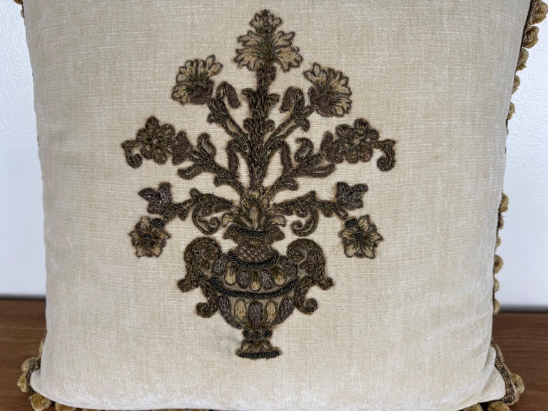 Pair of Custom Velvet Pillows with 19th-Century French Metallic Appliqués