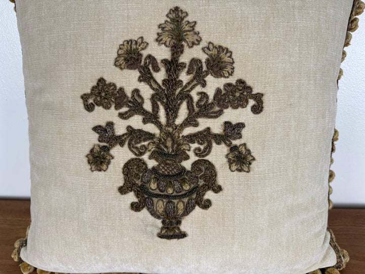 Pair of Custom Velvet Pillows with 19th-Century French Metallic Appliqués