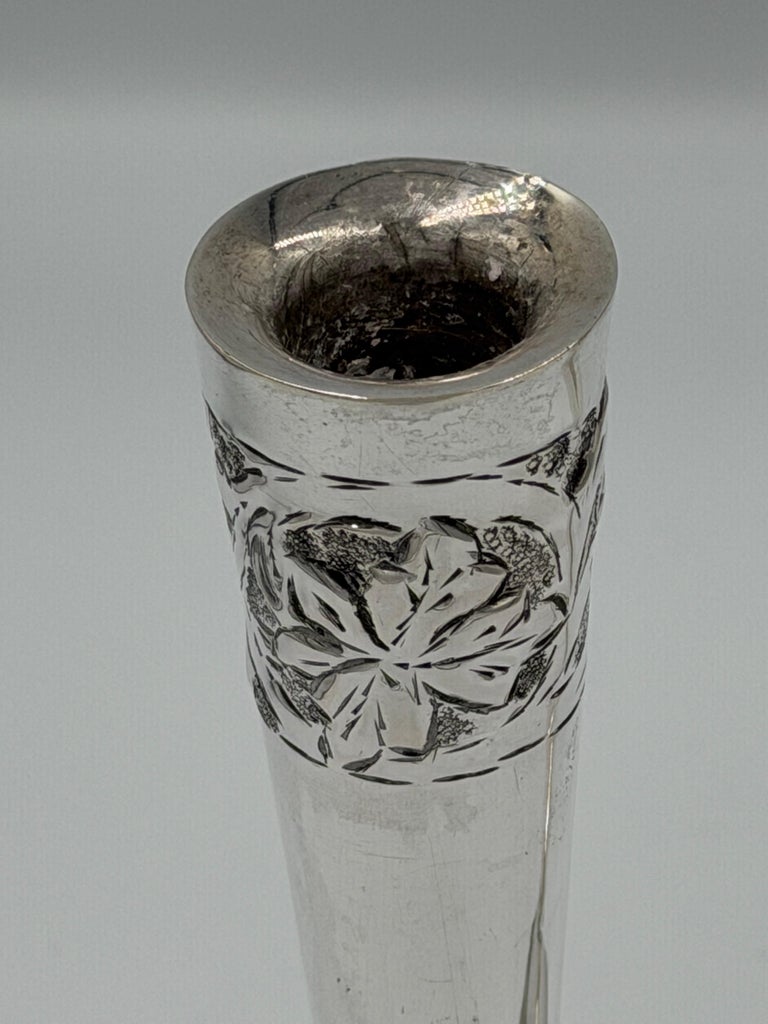 Pair of Art Nouveau Sterling Silver Candlesticks with Floral Relief Decoration