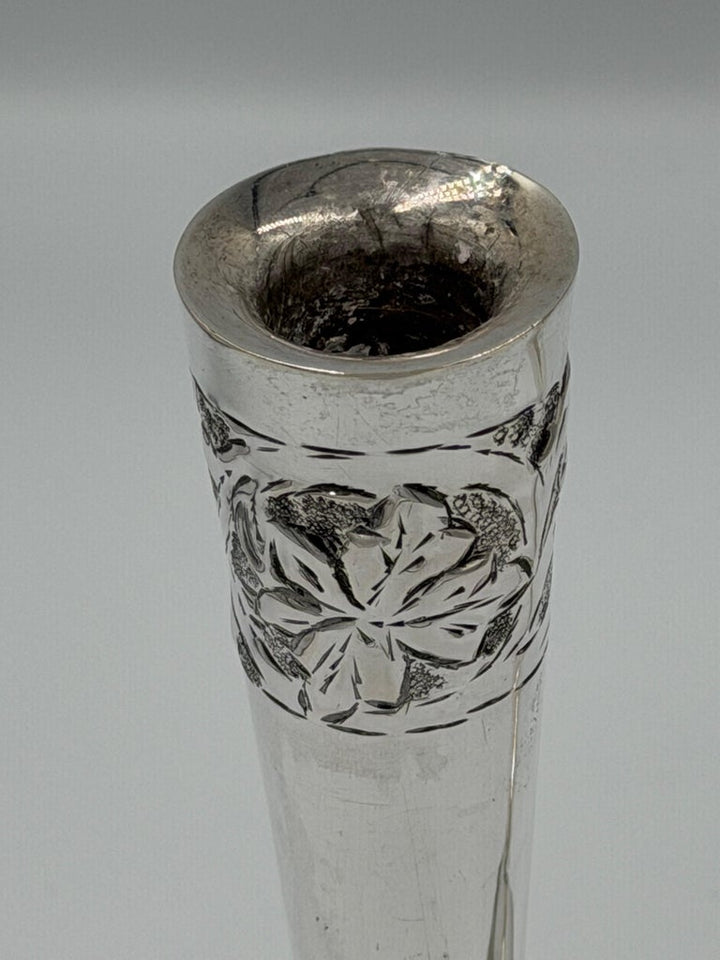 Pair of Art Nouveau Sterling Silver Candlesticks with Floral Relief Decoration