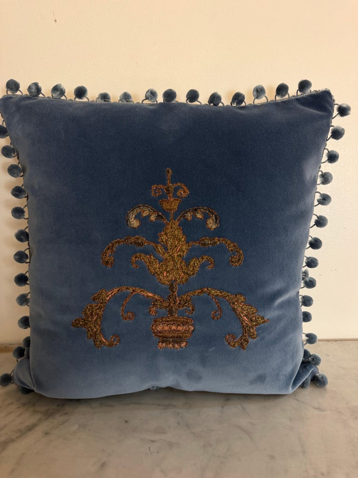Pair 19th Century French Metallic Applique - Hand-Embroidered Velvet Pillows