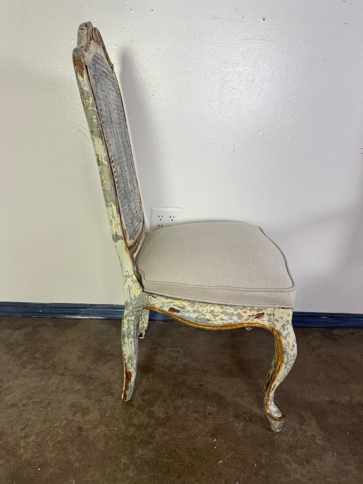 Set of 8 Distressed French Louis XV Style Dining Chairs with Cane Backs