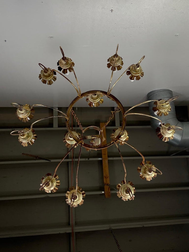 Miamar Home Fifteen-Light Italianate Gilt Iron Chandelier