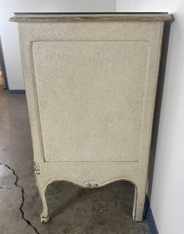 Pair of Louis XV–Style Painted Chests with Antiqued Marbled-Foxed Mirror Tops