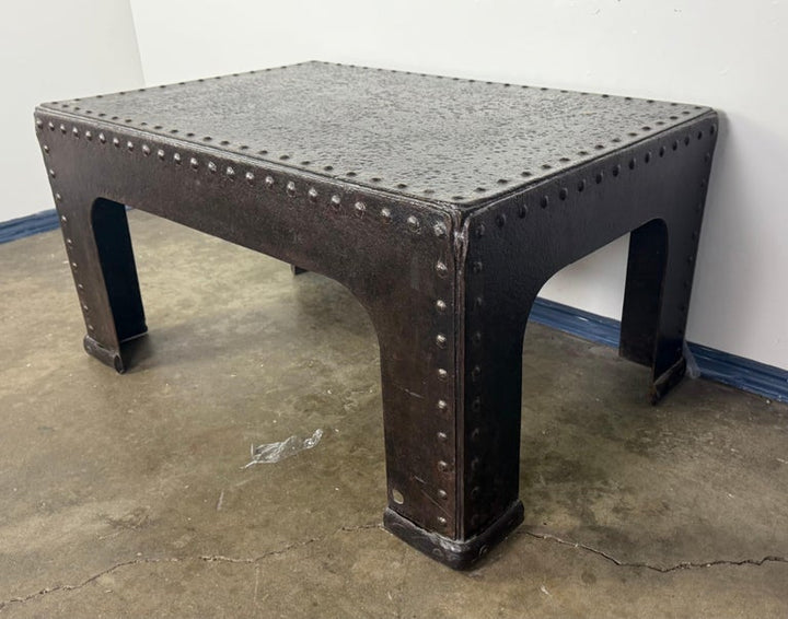 Industrial Riveted Iron Coffee Table from WWII-Era Military Tanks, 1940s