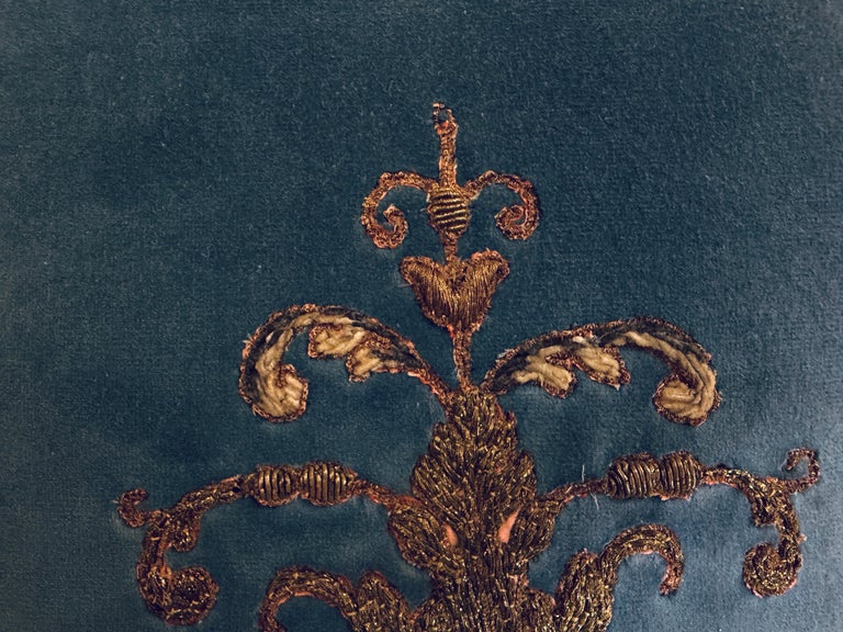 Pair 19th Century French Metallic Applique - Hand-Embroidered Velvet Pillows