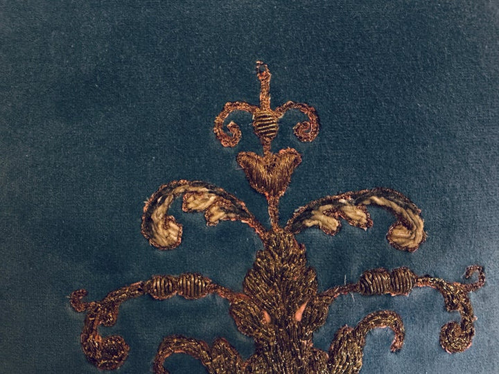 Pair 19th Century French Metallic Applique - Hand-Embroidered Velvet Pillows