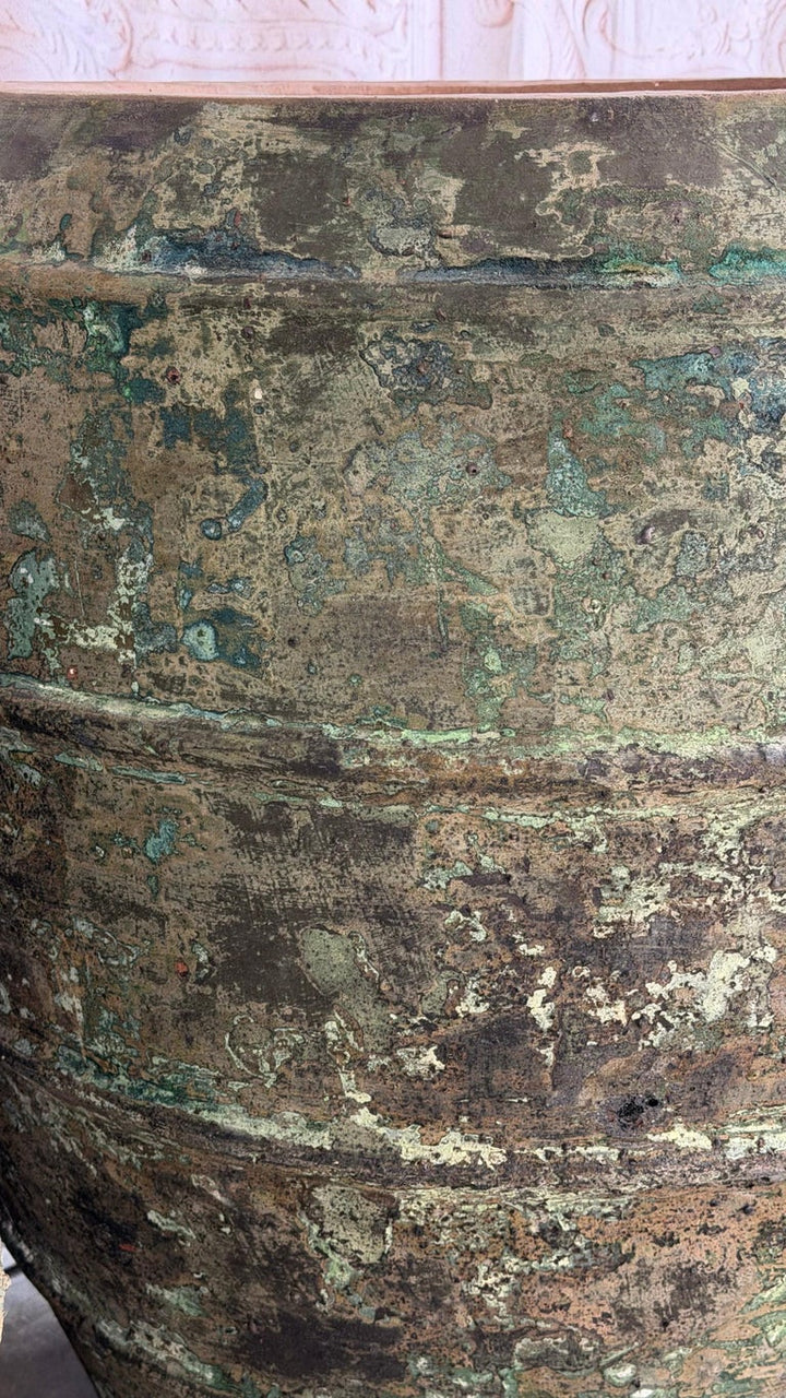 Mediterranean barreal Jars - Verdigris Patinated Terracotta Olive Vassels
