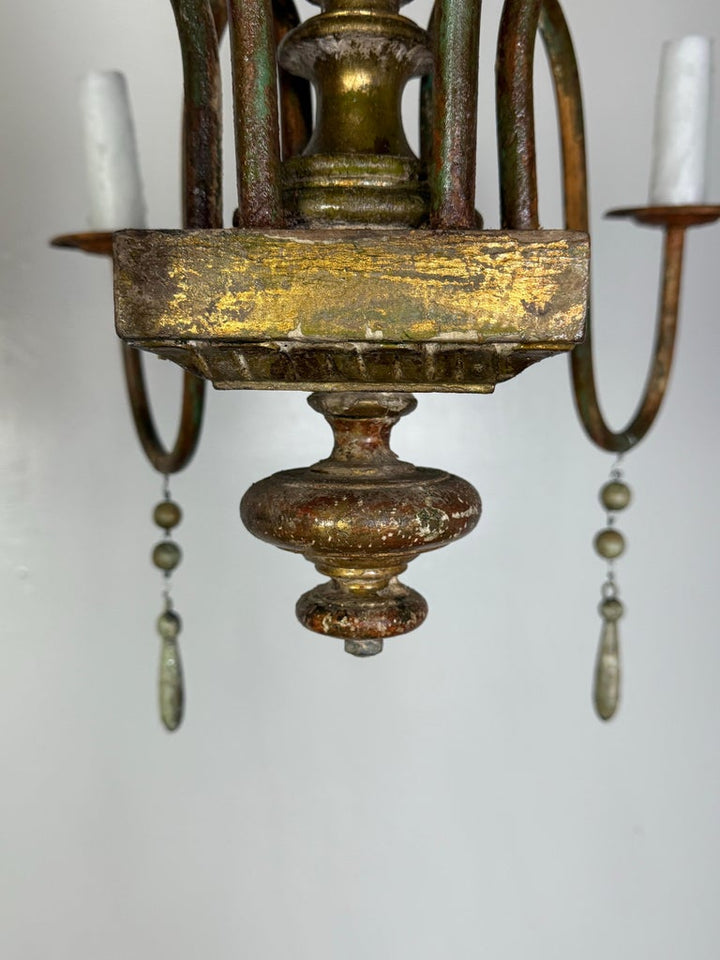 French Giltwood Chandelier w/ Wood Tassels-Pair is Available