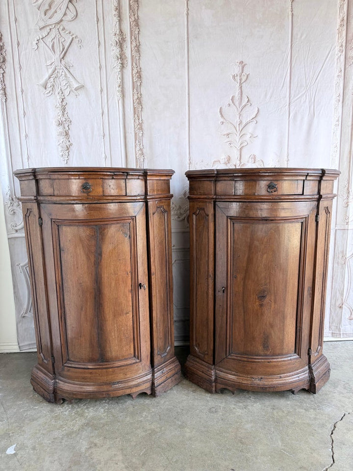 Pair of 18th Century Italian Walnut Corner Cabinets