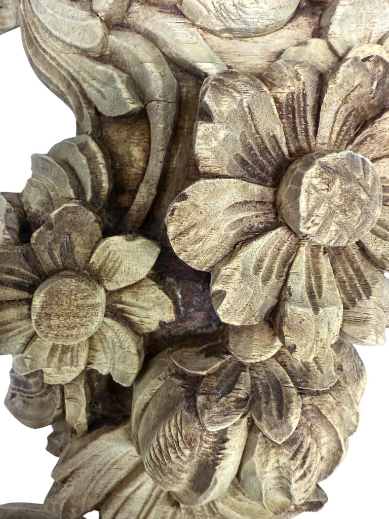 Ornate Carved Wood and Upholstered Headboard