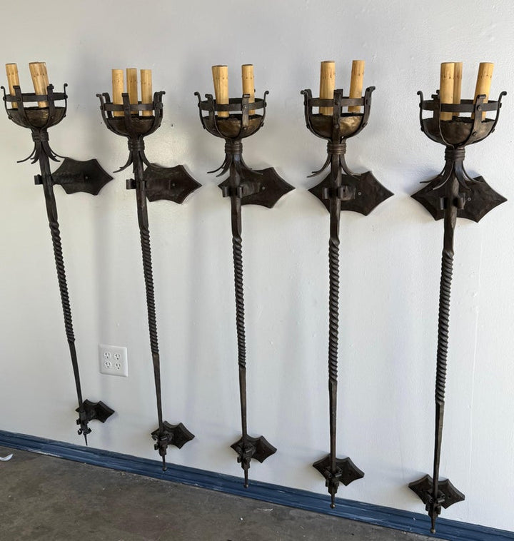 Set of Five Spanish Wrought Iron Sconces