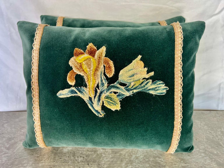 Pair of Custom MLA Appliquéd Teal Velvet Pillows