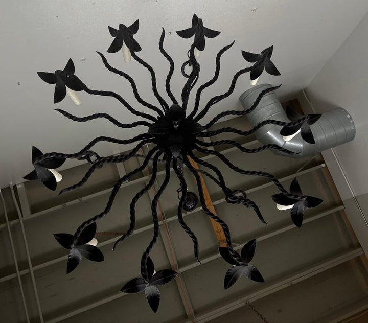Spanish Revival Wrought Iron Twelve-Light Chandelier, circa 1930