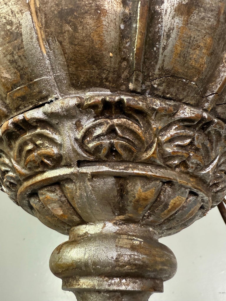 Italian Silvered Wood and Iron Six-Light Chandelier