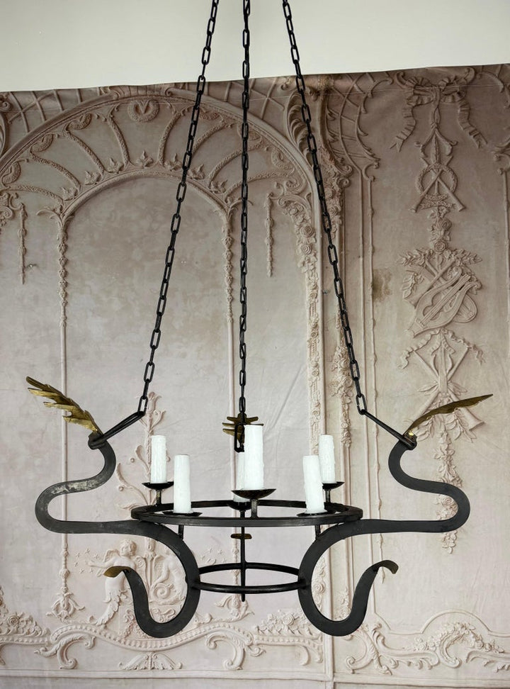 Serpentine Chandelier with Gilt Oak Leaves by Miamar Home