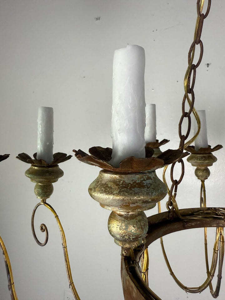 Miamar Home Fifteen-Light Italianate Gilt Iron Chandelier