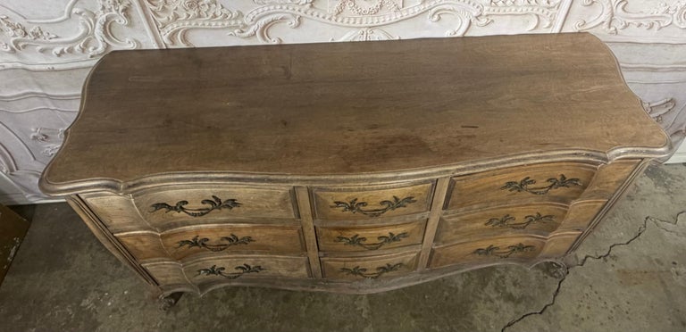 French Louis XV Style 9-Drawer Bombe Dresser in Bleached Fruitwood