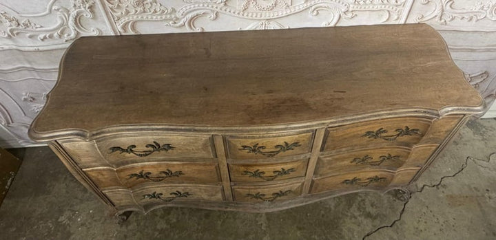 French Louis XV Style 9-Drawer Bombe Dresser in Bleached Fruitwood