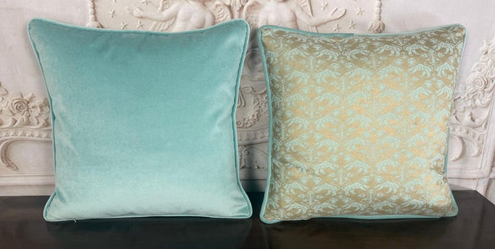 Custom Fortuny Decorative Pillows in Gilt Gold &amp; Aquamarine, Italy