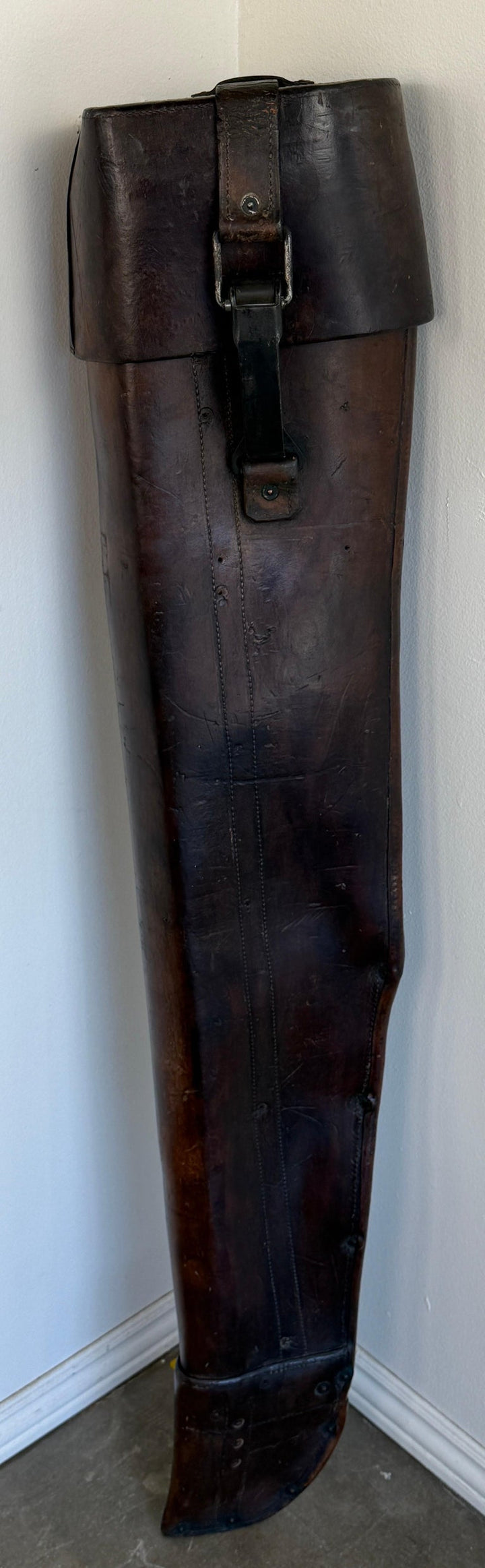 Antique 19th C. Cavalry Leather Rifle Scabbard - Original Hand-Stitched Saddle