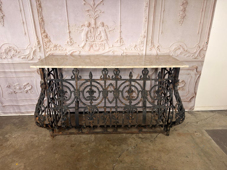 Antique French Console Table, Wrought Iron &amp; Marble, Circa 1880