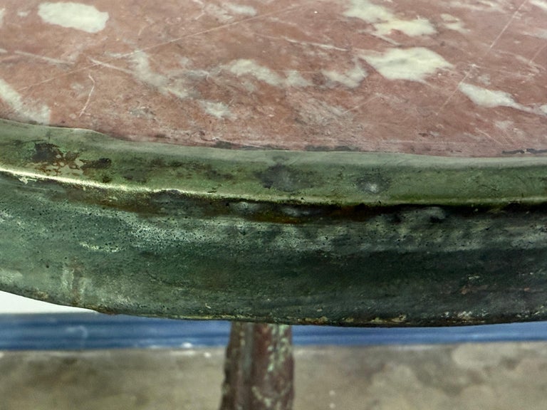 Antique French Bistro Table with Rosso Verona Marble Top