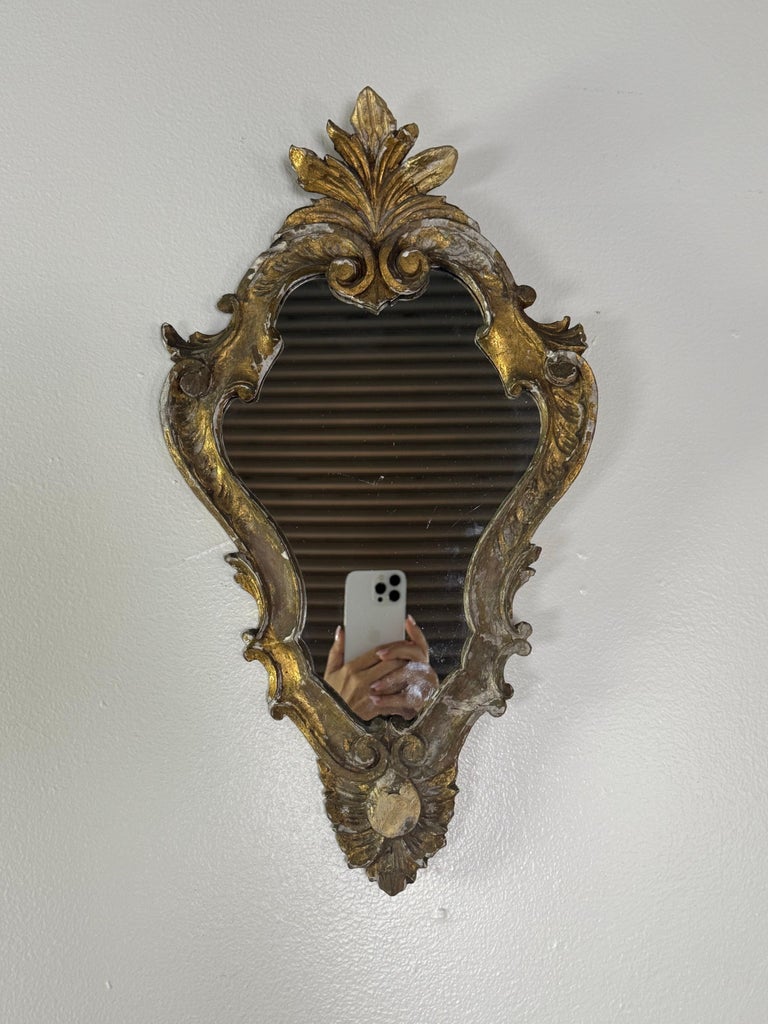Antique Italian Rococo Giltwood Wall Mirror, Early 19th Century