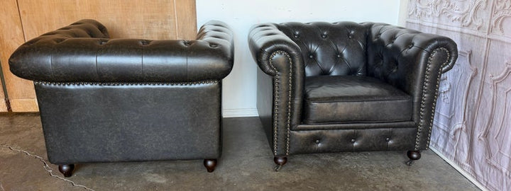 Pair of English CHesterfield Club Chairs- Tufted Armchairs