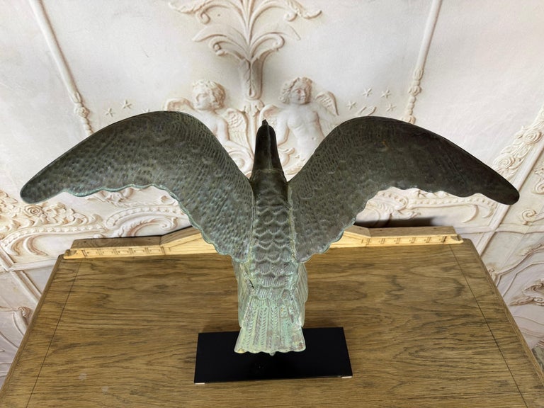 Folk Art Copper Eagle Weathervane on Iron Base