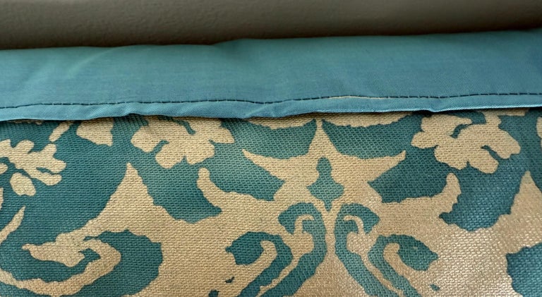Pair of  Fortuny Style Textile Pillows with Blue Silk Backs