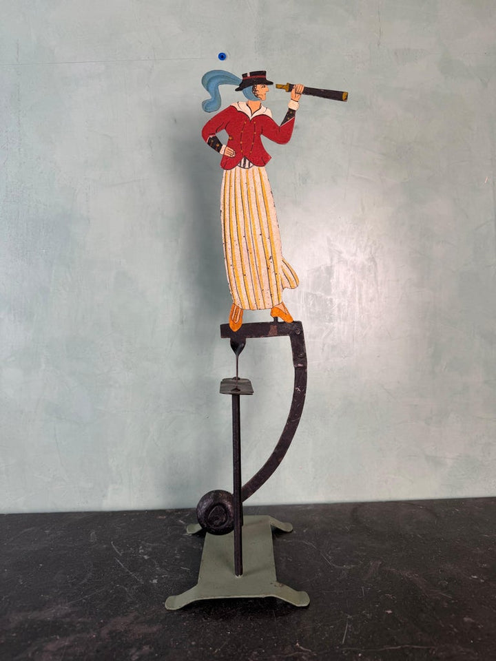 Vintage Folk Art Balancing Telescope Figure Sculpture