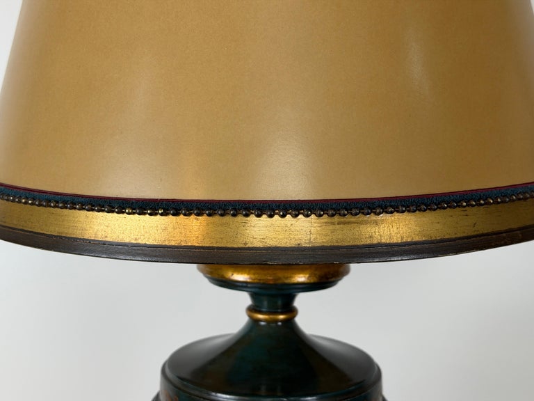 Italian Neoclassical Tole Urn Table Lamp Hand Painted Original Parchment Shade