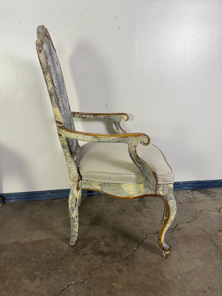 Set of 8 Distressed French Louis XV Style Dining Chairs with Cane Backs