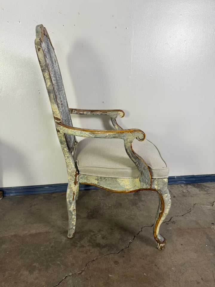 Set of 8 Distressed French Louis XV Style Dining Chairs with Cane Backs