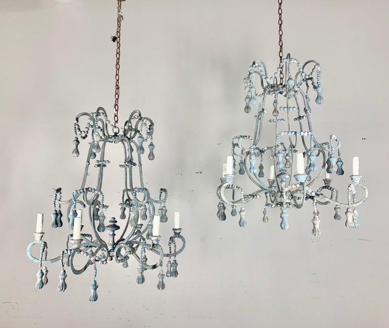 Painted Wood Beaded Chandelier by Melissa Levinson