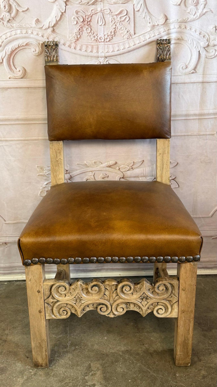 Set of Eight Spanish Colonial Leather Dining Chairs