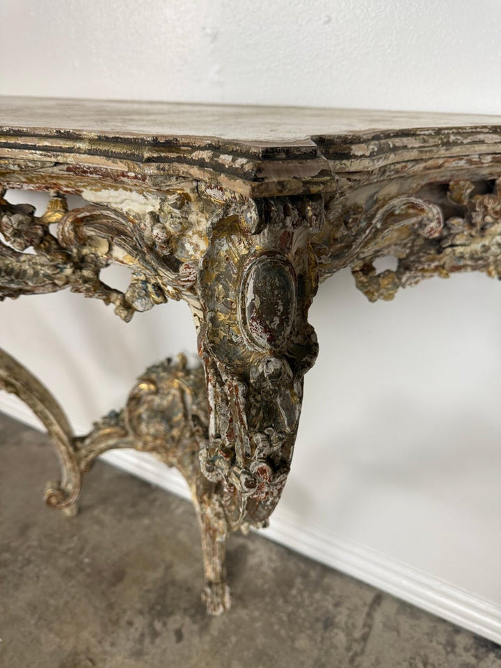 19th-Century Italian Rococo Painted and Giltwood Console Table