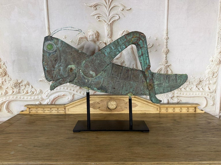 Vintage Verdigris Copper Grasshopper Sculpture