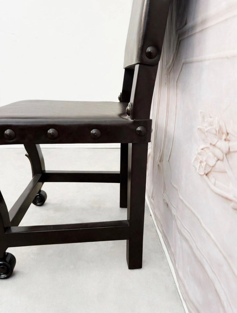 Set of 12 Monumental Spanish Colonial Revival Leather Dining Chairs