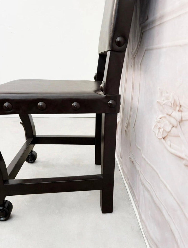 Set of 12 Monumental Spanish Colonial Revival Leather Dining Chairs