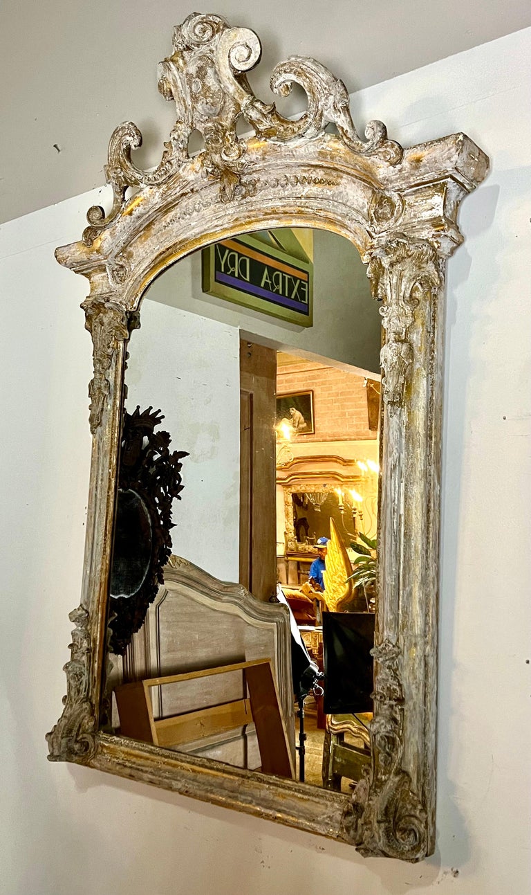 19th-Century French Rococo Style Painted Mirror