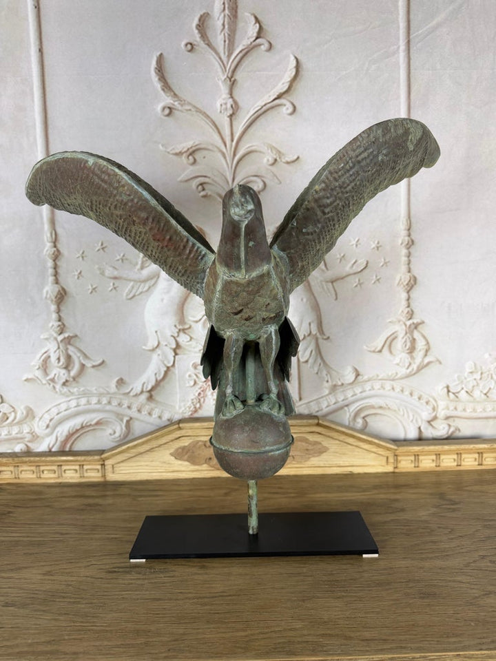 Folk Art Copper Eagle Weathervane on Iron Base
