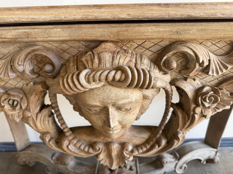 Italian Baroque Revival Carved Wood Console Table