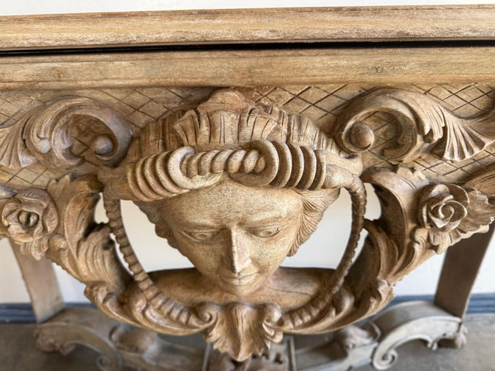 Italian Baroque Revival Carved Wood Console Table
